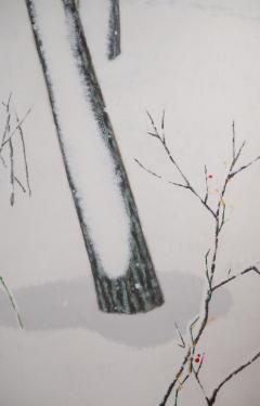 Japanese Two Panel Screen Snow Flakes Falling in the Forest - 3138376