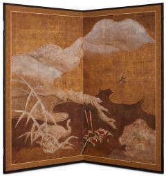 Japanese Two Panel Screen Snow Scene on the Marsh - 3128483