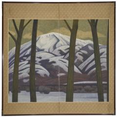 Japanese Two Panel Screen Snowy Mountain Landscape - 4327450
