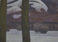 Japanese Two Panel Screen Snowy Mountain Landscape - 4327529