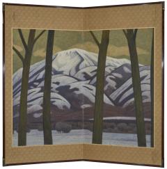 Japanese Two Panel Screen Snowy Mountain Landscape - 4327553
