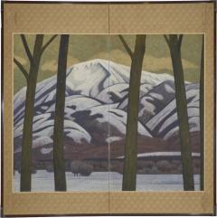 Japanese Two Panel Screen Snowy Mountain Landscape - 4327703