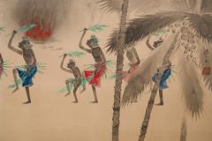 Japanese Two Panel Screen South Seas Fire Dancers - 3164779