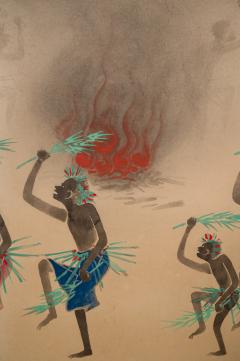 Japanese Two Panel Screen South Seas Fire Dancers - 3164837