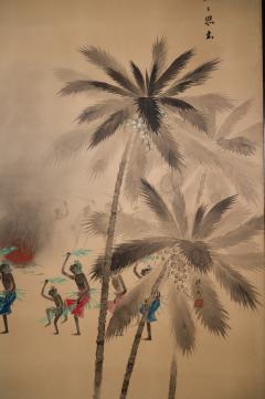 Japanese Two Panel Screen South Seas Fire Dancers - 3164842