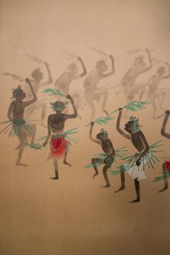 Japanese Two Panel Screen South Seas Fire Dancers - 3164864