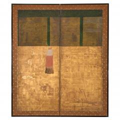 Japanese Two Panel Screen Sudare on Gold Leaf - 4386400