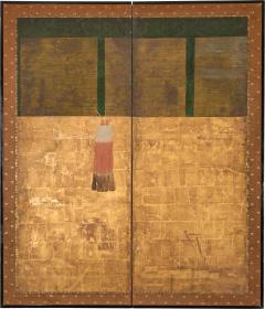 Japanese Two Panel Screen Sudare on Gold Leaf - 4386534