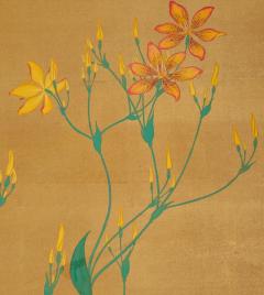 Japanese Two Panel Screen Summer Flowers - 3128446