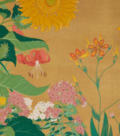 Japanese Two Panel Screen Summer Flowers - 3128448
