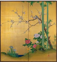 Japanese Two Panel Screen Summer Flowers - 3165965