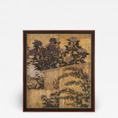 Japanese Two Panel Screen Summer Flowers in a Garden Setting - 1400240