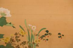 Japanese Two Panel Screen Summer Flowers on Silk - 3128413