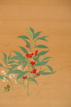 Japanese Two Panel Screen Summer Flowers on Silk - 3128425