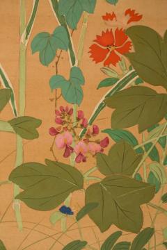 Japanese Two Panel Screen Summer Flowers on Silk - 3128488