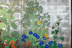 Japanese Two Panel Screen Summer Flowers on Silver - 1714363
