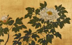 Japanese Two Panel Screen Summer Peonies in Bloom - 3951592