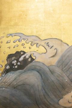 Japanese Two Panel Screen Sun Over Cresting Waves on Gold Leaf - 1920222