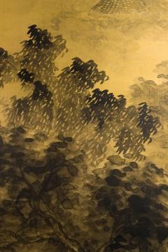 Japanese Two Panel Screen Temples Through Misty Forest - 1981513