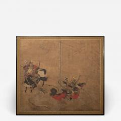 Japanese Two Panel Screen The Battle of Uji Bridge - 1292427