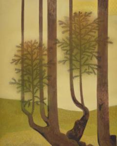 Japanese Two Panel Screen Topiary Pine by River s Edge - 4713112