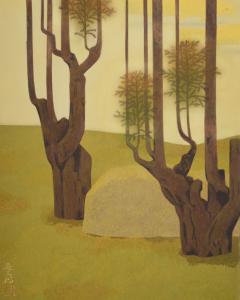 Japanese Two Panel Screen Topiary Pine by River s Edge - 4713118