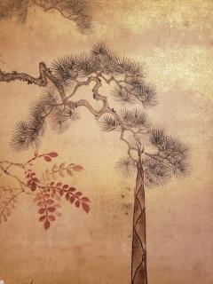 Japanese Two Panel Screen Trees in Floral Landscape - 3128428