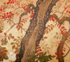 Japanese Two Panel Screen Trees in Floral Landscape - 3128435