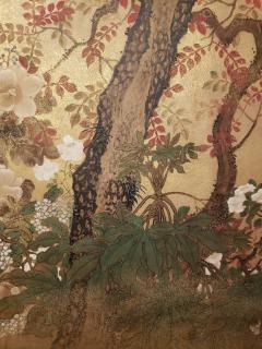 Japanese Two Panel Screen Trees in Floral Landscape - 3128447