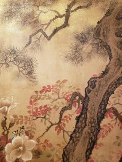 Japanese Two Panel Screen Trees in Floral Landscape - 3128503