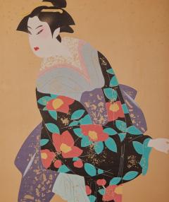 Japanese Two Panel Screen Two Geishas with Gold Butterflies - 3128409
