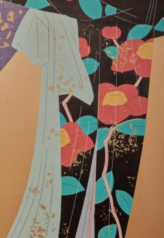 Japanese Two Panel Screen Two Geishas with Gold Butterflies - 3128467