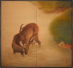 Japanese Two Panel Screen Wading Deer - 2955741