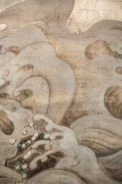 Japanese Two Panel Screen Waves and Moon on Silver - 1762423