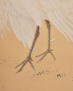 Japanese Two Panel Screen White Peafowl in Courtship Display - 4713075