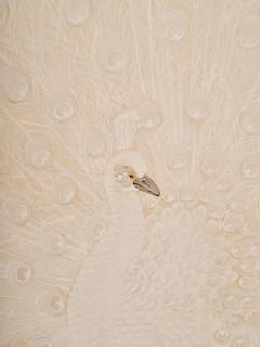 Japanese Two Panel Screen White Peafowl in Courtship Display - 4713080