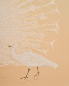 Japanese Two Panel Screen White Peafowl in Courtship Display - 4713081