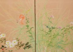 Japanese Two Panel Screen Winter Into Spring Floral Landscape - 3085162