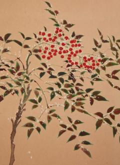 Japanese Two Panel Screen Winter Into Spring Floral Landscape - 3085184