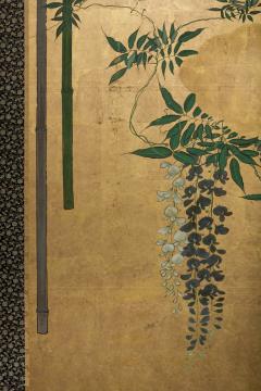 Japanese Two Panel Screen Wisteria Vine On Bamboo Arbor on Quality Gold - 2540225