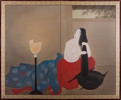 Japanese Two Panel Screen Woman Washing Her Hair By Candlelight - 1523950