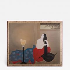 Japanese Two Panel Screen Woman Washing Her Hair By Candlelight - 1524790