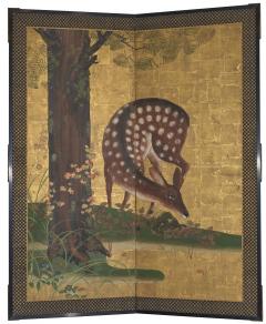 Japanese Two Panel Screen Woodland Deer - 4340568