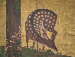 Japanese Two Panel Screen Woodland Deer - 4340612