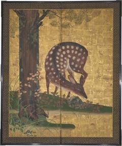 Japanese Two Panel Screen Woodland Deer - 4344630