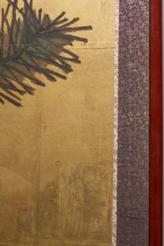 Japanese Two Panel Screen Young Pine and Pine Cones on Gold - 3085199
