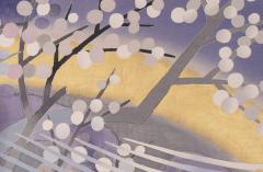Japanese Two Panel Screen Yozakura Cherry Blossom Viewing at Night  - 4187664