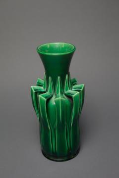 Japanese Very Unusual Awaji Ware Green Vase - 3678350