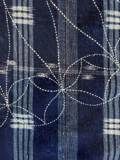 Japanese Vintage Indigo Woven Ikat Gasuri with Sashiko Textile Panel - 2788866