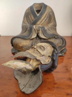 Japanese old man statue Tenmei Era dated 1781 - 3697133